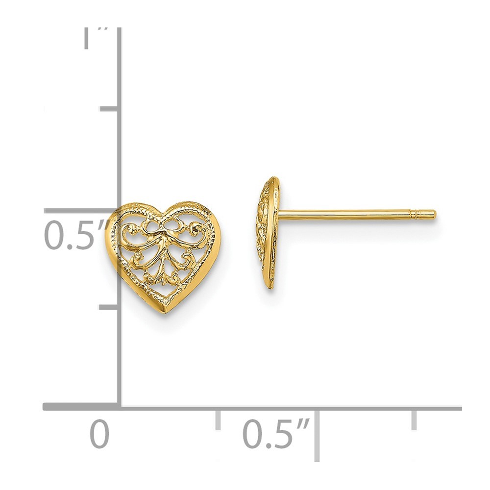 10k Yellow Gold Filigree Heart Post Stud Earrings 0.64gm L-7.36 mm W-7.64 mm