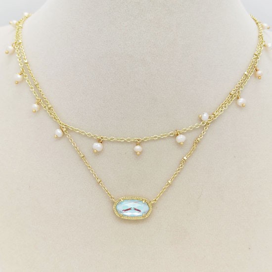 Kendra Scott Elisa Gold Pearl Multi Strand Pendant Necklace In Dichroic Glass