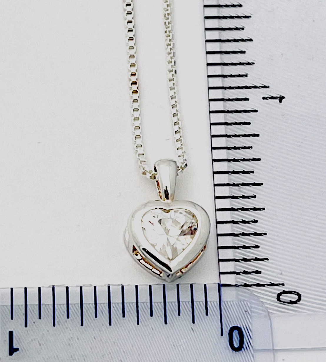 925 Sterling Silver 3.5 Gram Bezel Set Heart CZ Necklace 16”