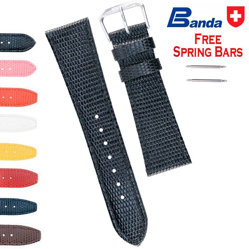 Banda Premium Grade Calfskin Lizard Grain Leather Watch Bands (Sizes 8 – 22mm)