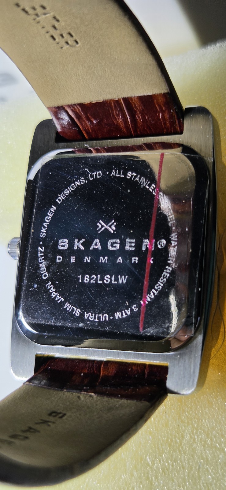Rare NEW Skagen Ultra Slim Square Watch 182LSLW Brown Leather Date Dial Box…