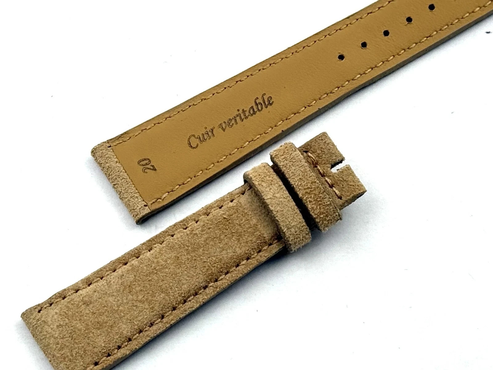 Genuine Leather Strap Band Suede Beige 20/16mm Top Quality Handcrafted New