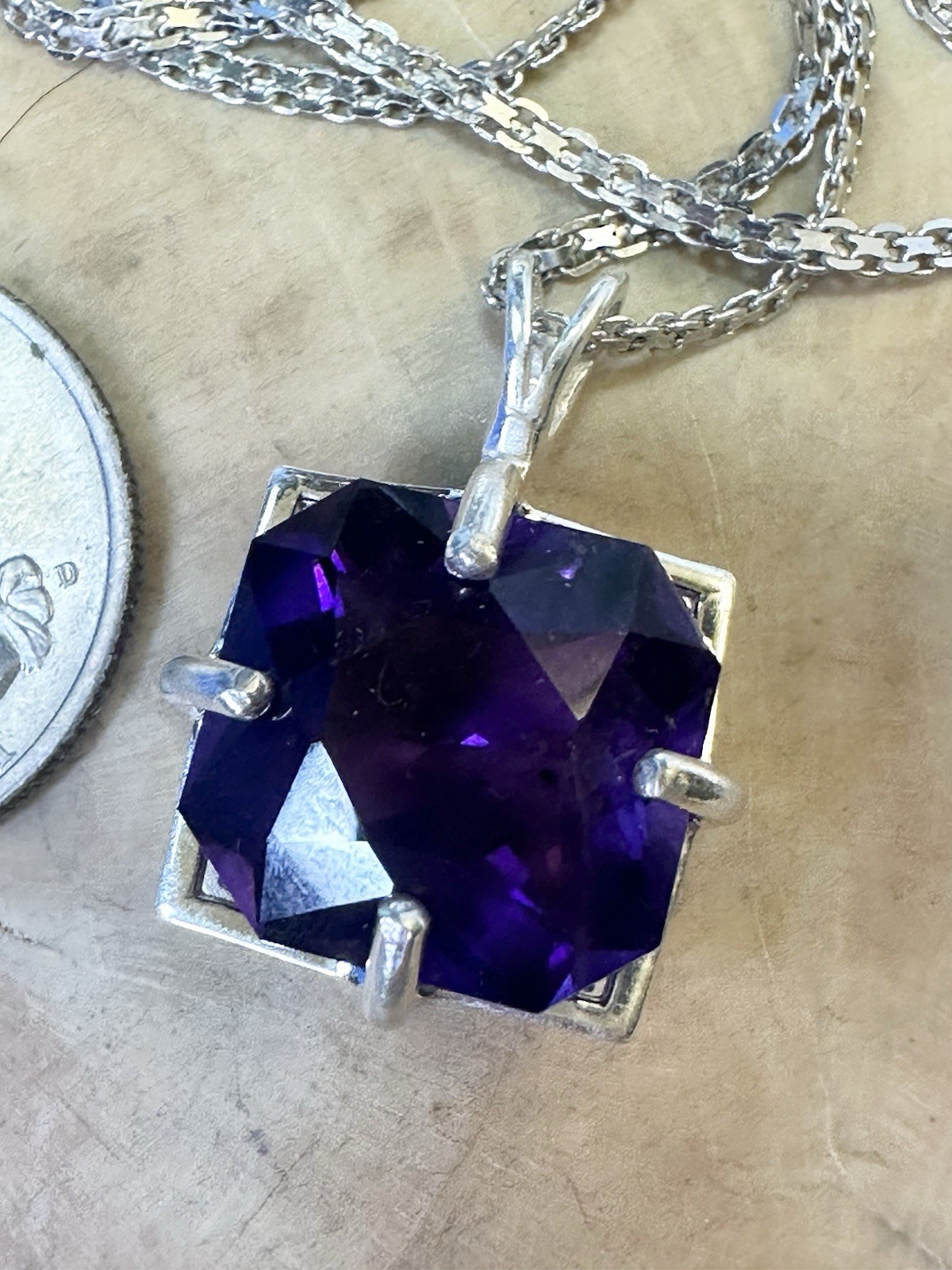 Natural Fancy Cut Zambian Amethyst 14.30 Ct 925 Sterling Silver Necklace 20 In