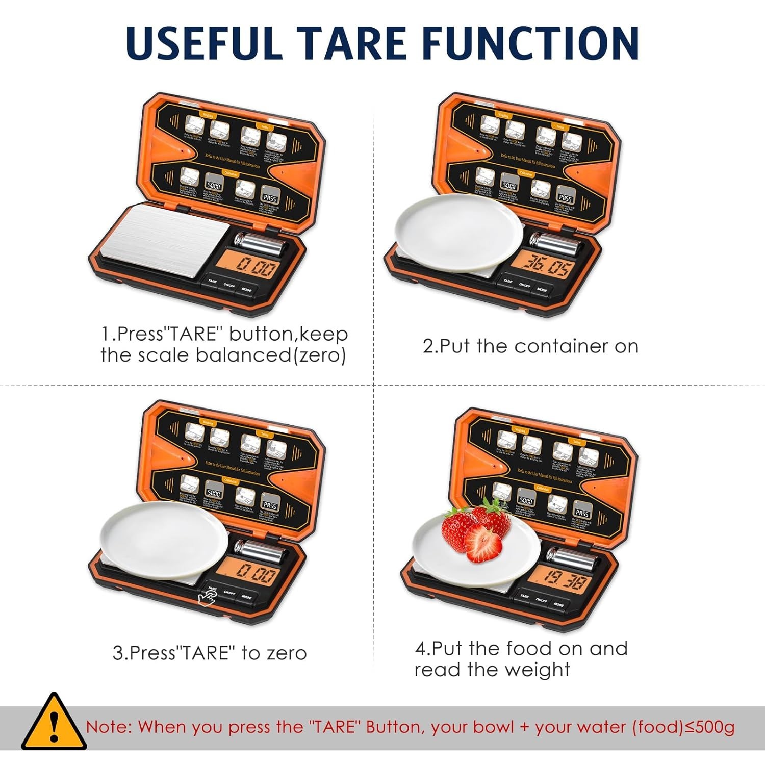 Compact 500g x 0.01g Digital Scale with Tare Function for Jewelry & Cooking