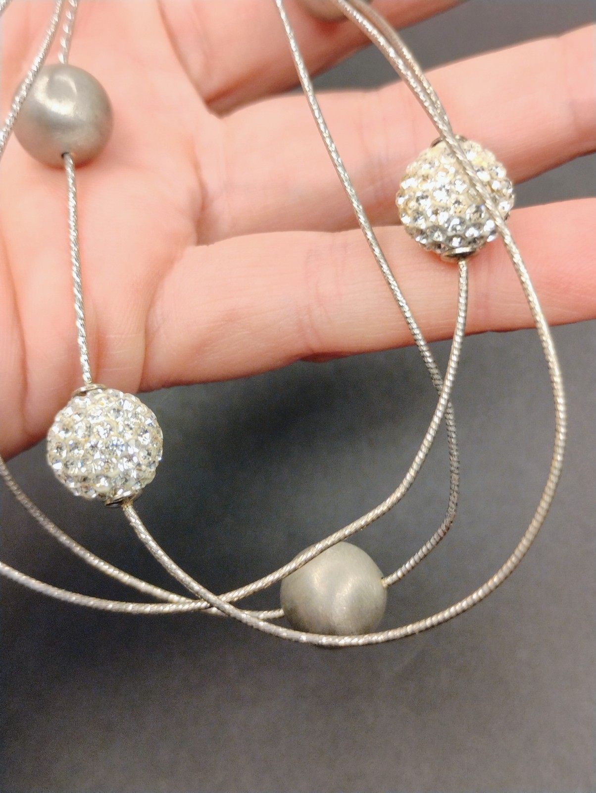 Signed Midas .925 Sterling Silver Ball Bead Cz Station Necklace