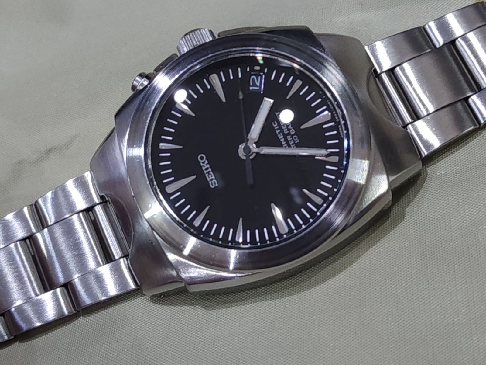 Seiko (SUS AGS) KINETIC 5M42-0E50 A4 Black Dial Japan Vintatage RARE