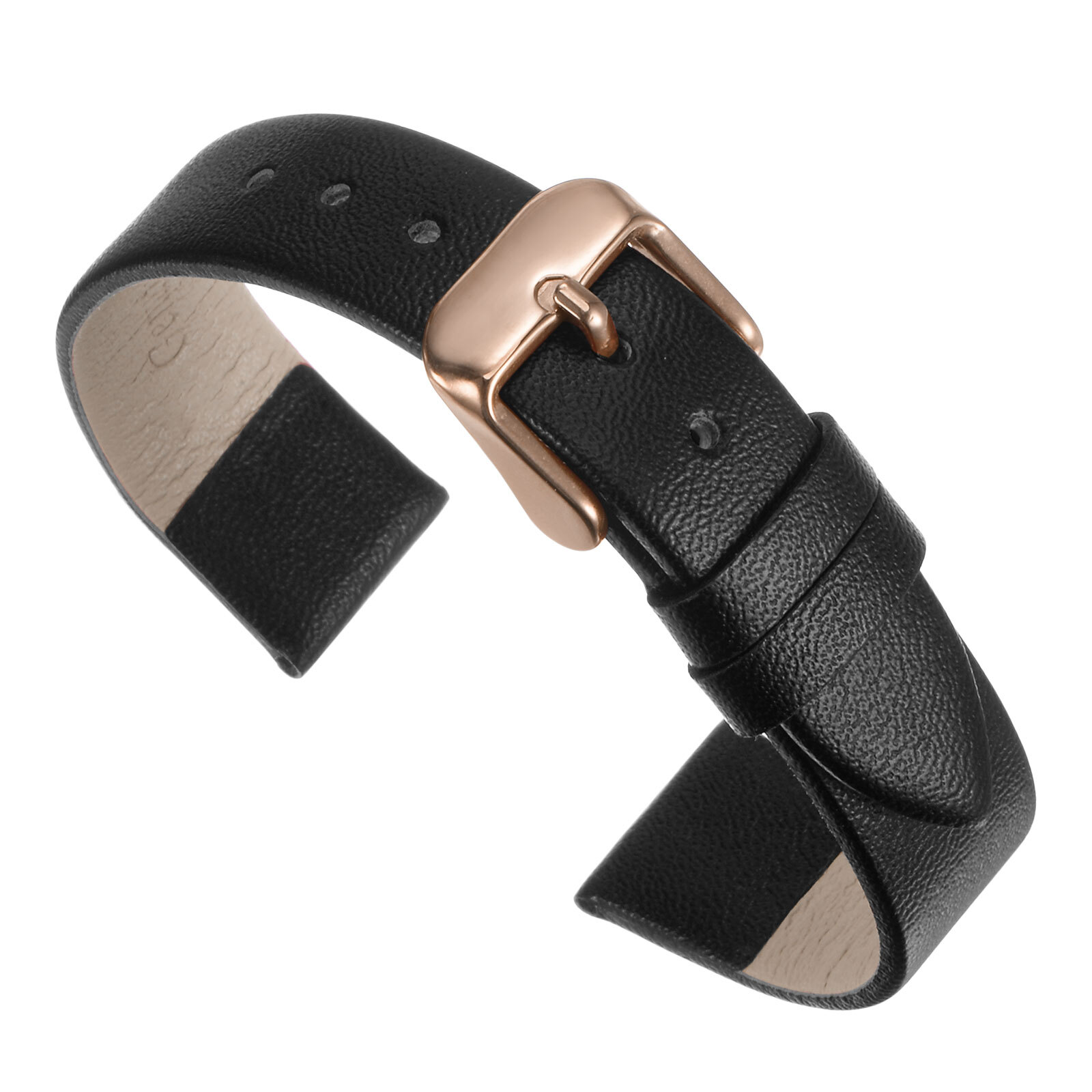 Genuine Leather Band 20mm Flat Leather Watch Strap Black/Rose Gold Buckle