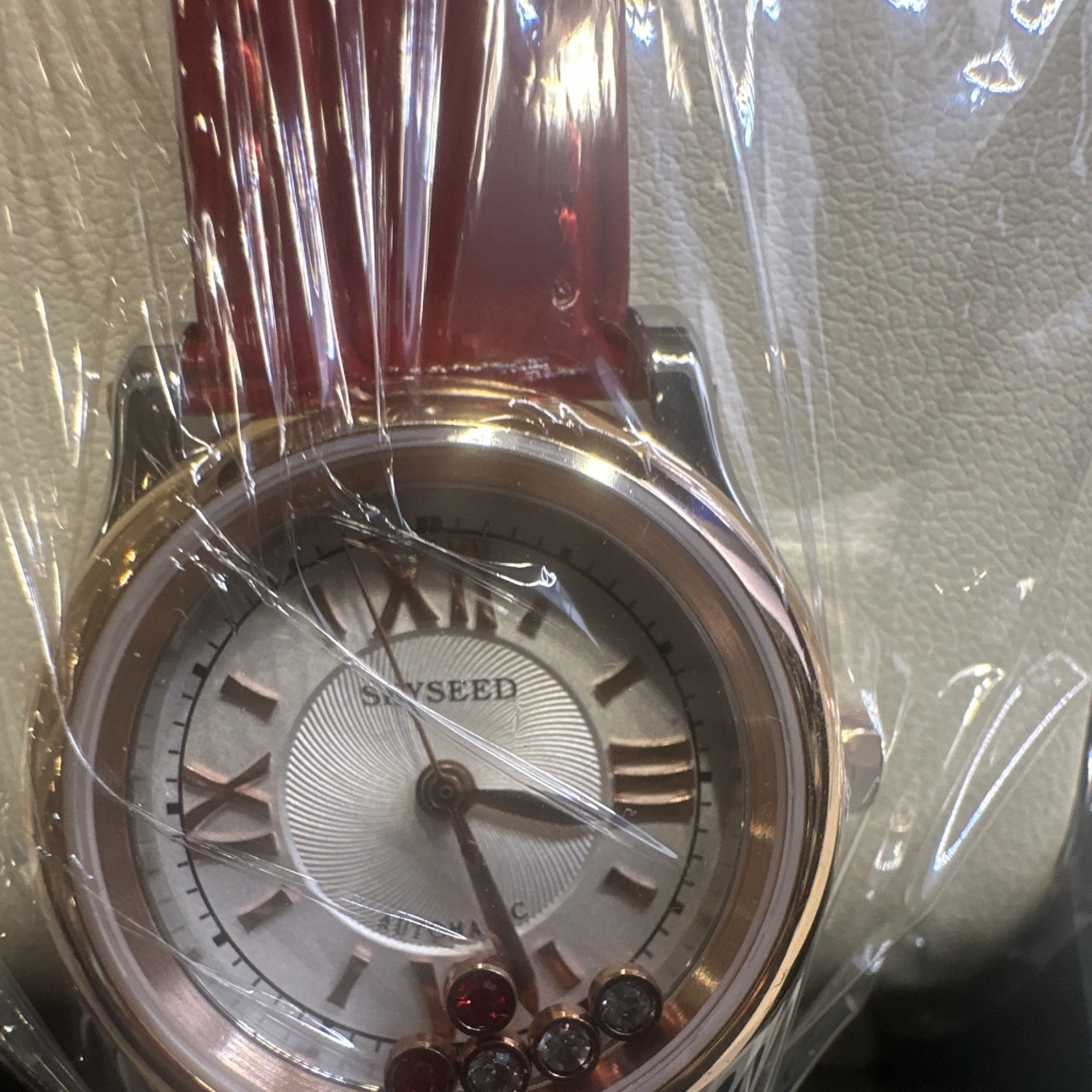 SKYSEED Women’s Automatic Analog Water-Resistant Watch Rose Gold Red Leather Box