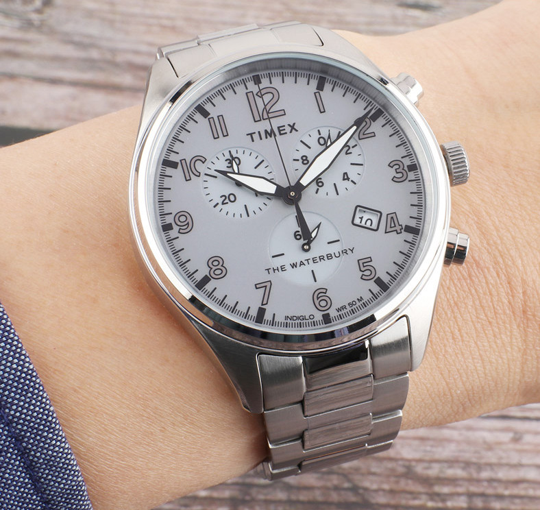 Timex Waterbury TW2T70400 Silver Chronograph Stainless Steel Men’s Watch 42mm