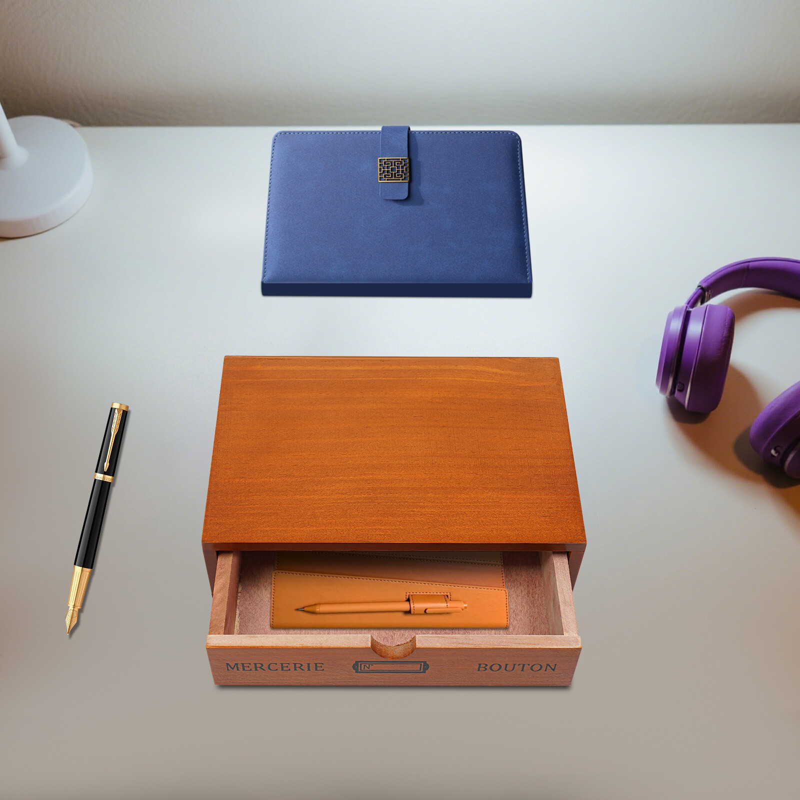 Single-Drawer Storage Box Table-Top Holder Case Wooden Desktop Jewelry Organizer
