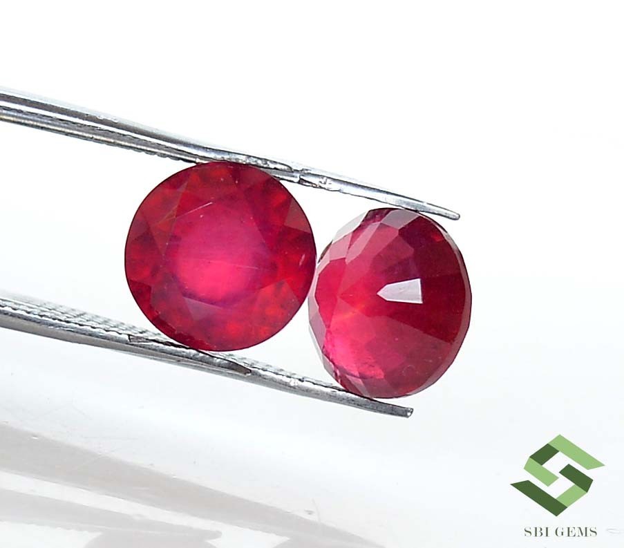 9 mm Natural Ruby Round Cut Pair 8.86 CTS Faceted Loose Gemstones GF