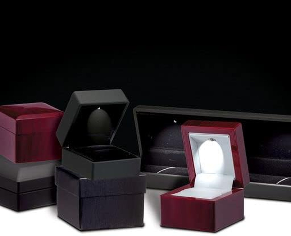 Allure – Slim Ring Box with LED Light, Square Shaped Elegant Flat Diamond Ring C