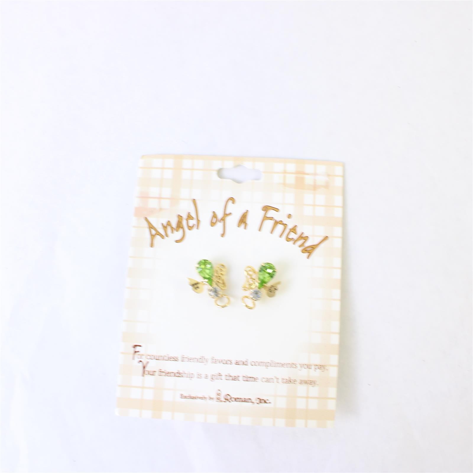 Roman Inc Angel of a Friend 2-Pin Set Green Stone NWT