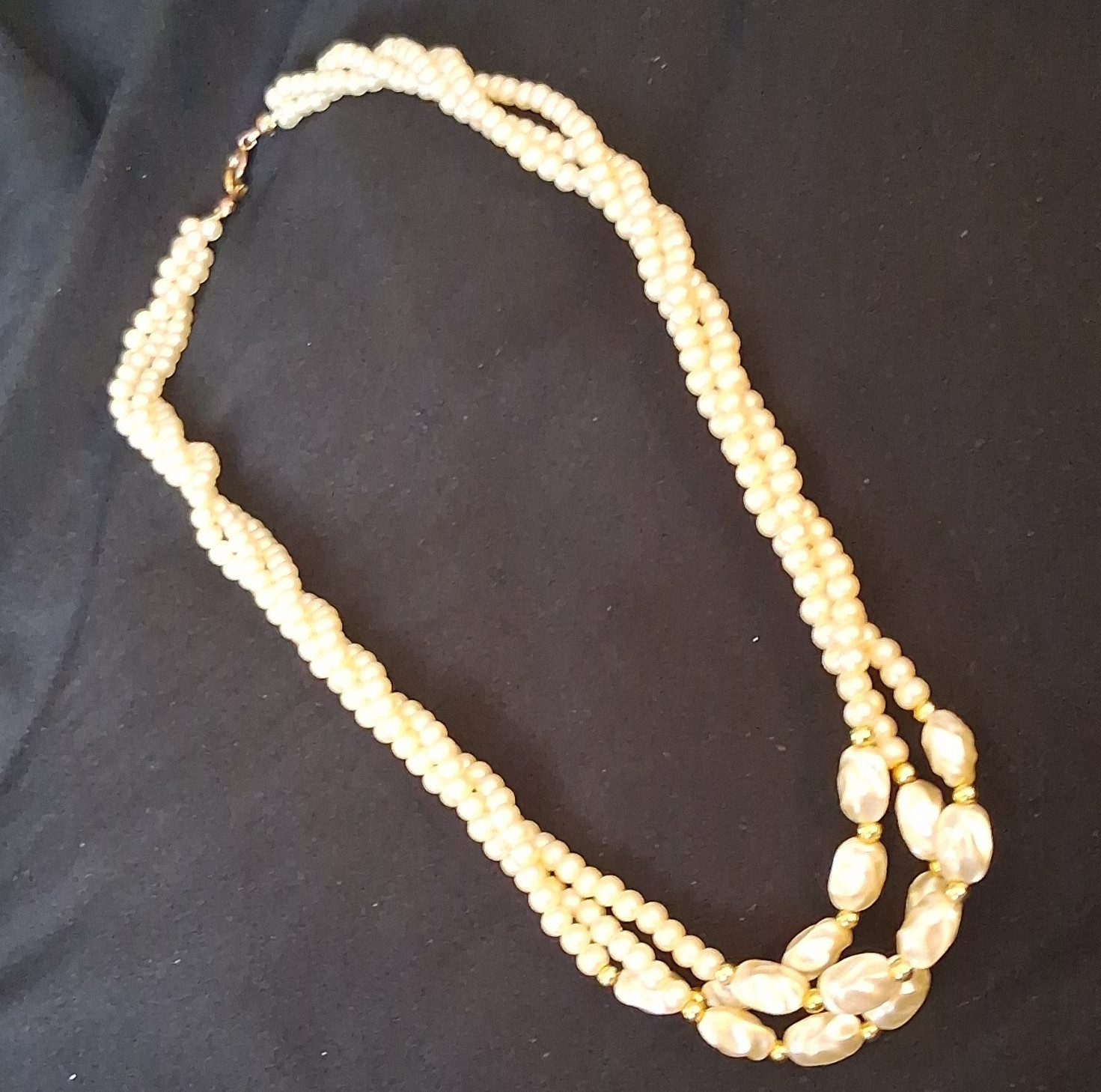 Multi-Strand White Faux Pearl Beaded Necklace Baroque Simulated Spring Ring
