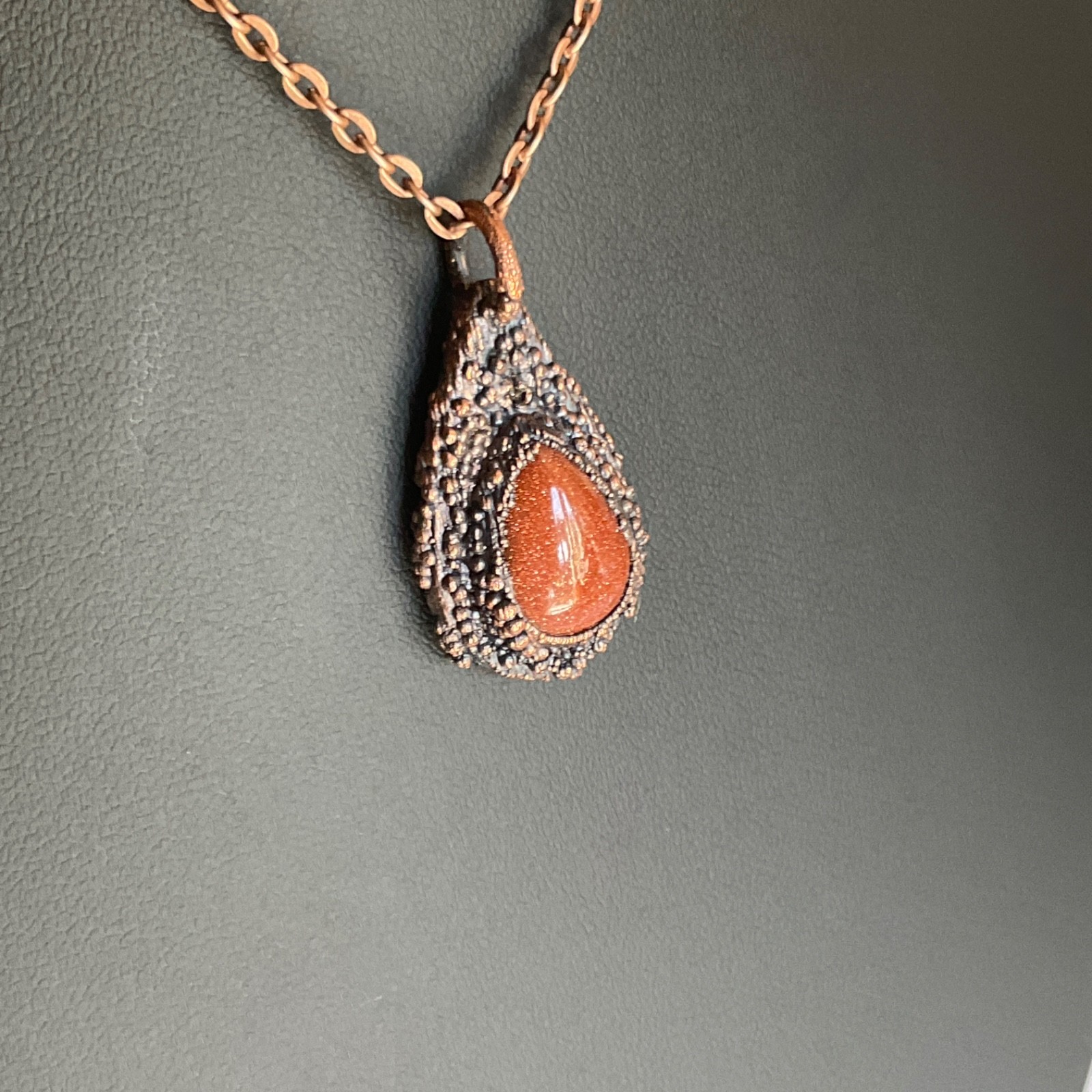 Necklace Copper Pendant Gold Sandstone Gem Stone Handmade Jewelry Chain Metal