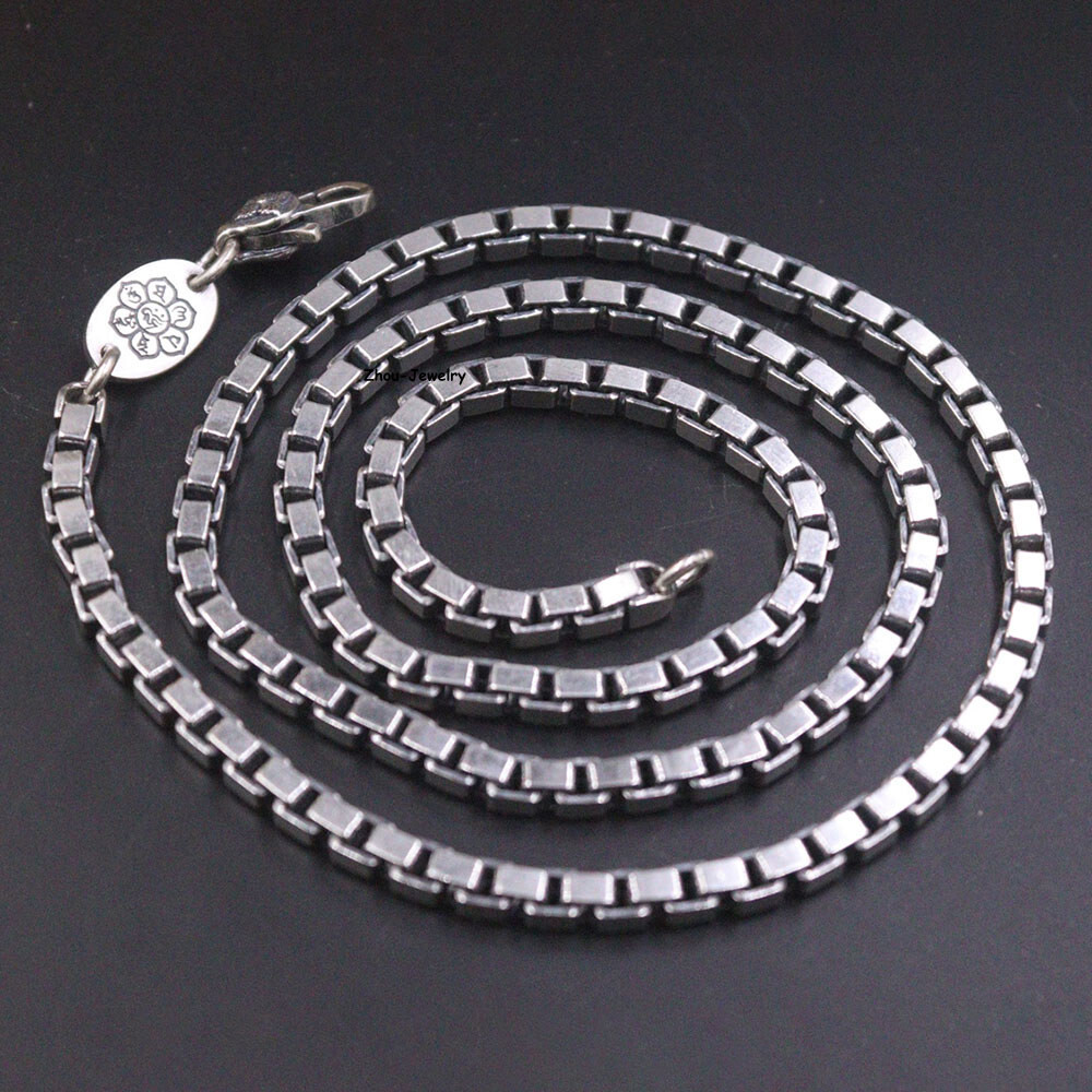 Real S925 Sterling Silver Chain 4mm Square Box Link Necklace 46-47g 21.6inch