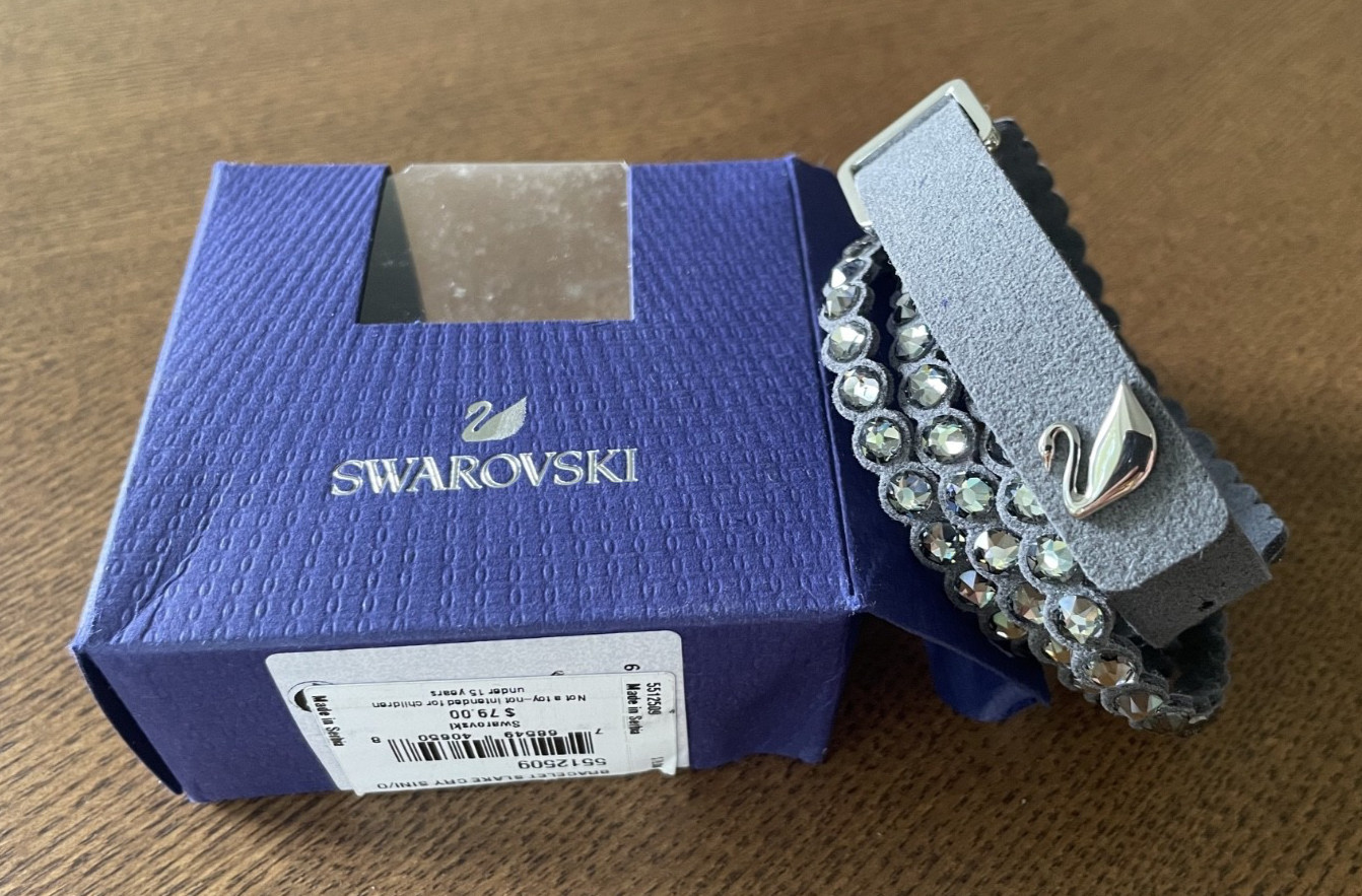 Swarovski Crystal Slake Bracelet 5512509 Grey / Choker Necklace Alcantara Fabric