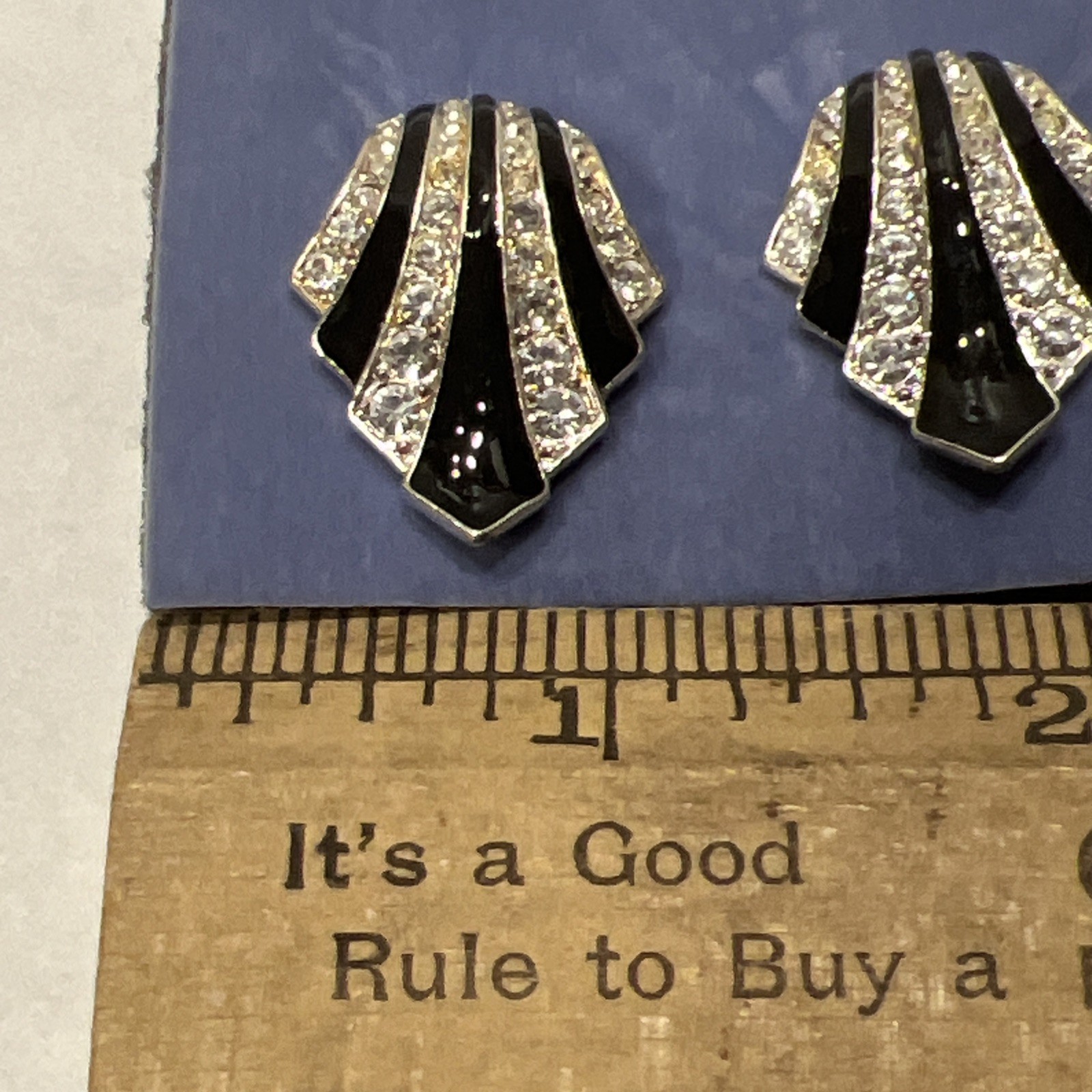 Nina Ricci Avon Art Deco Jewelry Crystal Black Enamel Earrings