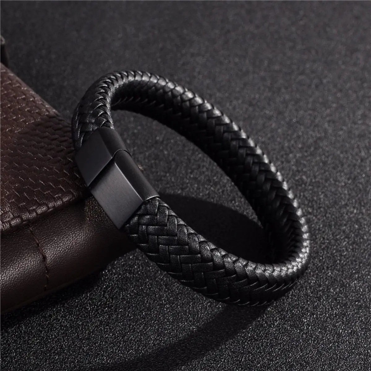 Retro Men’s Woven Leather Bracelet Open Bangle Adjustable Wristband Gift