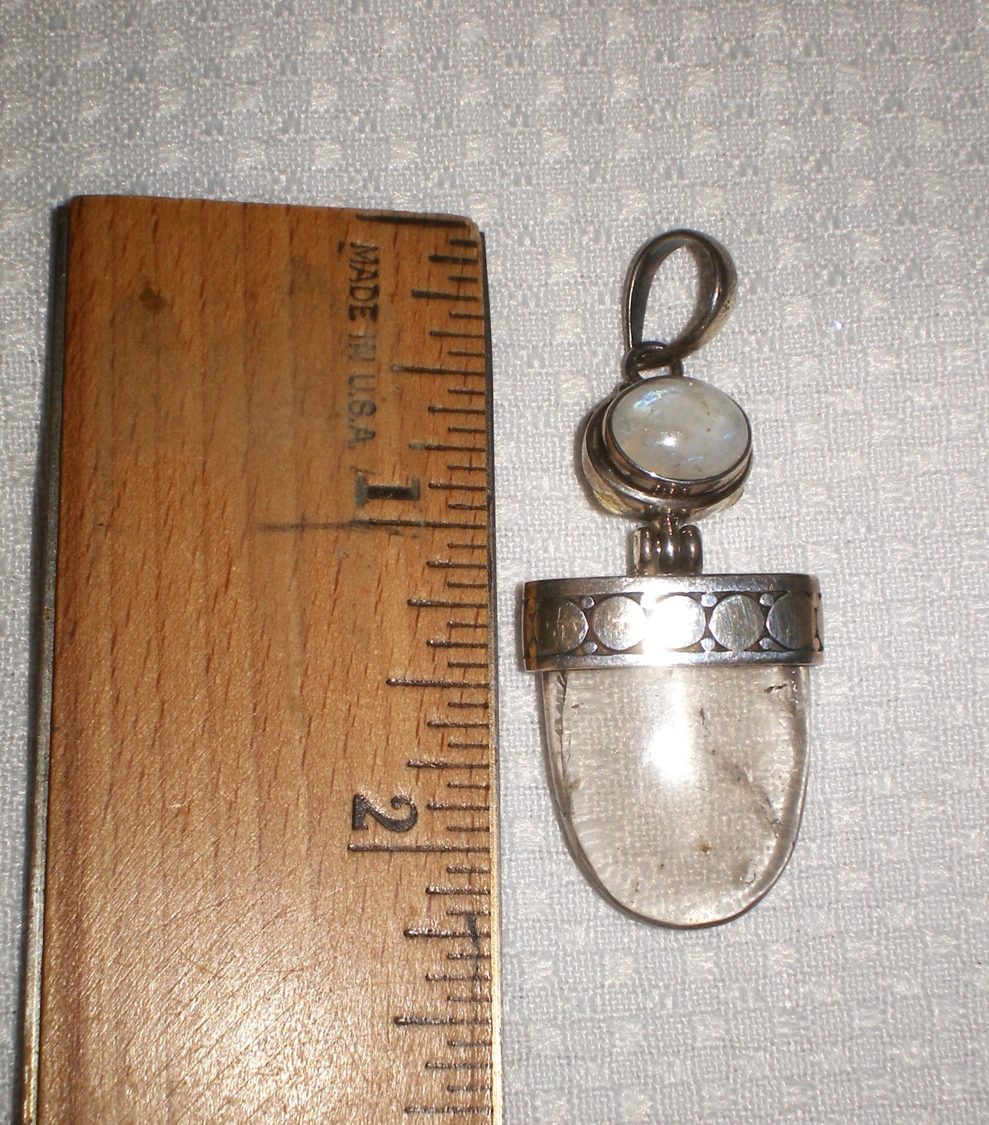 925 Sterling Silver Rutilated QUARTZ & Moonstone Pendant 15.0 gram ~ 2″ long