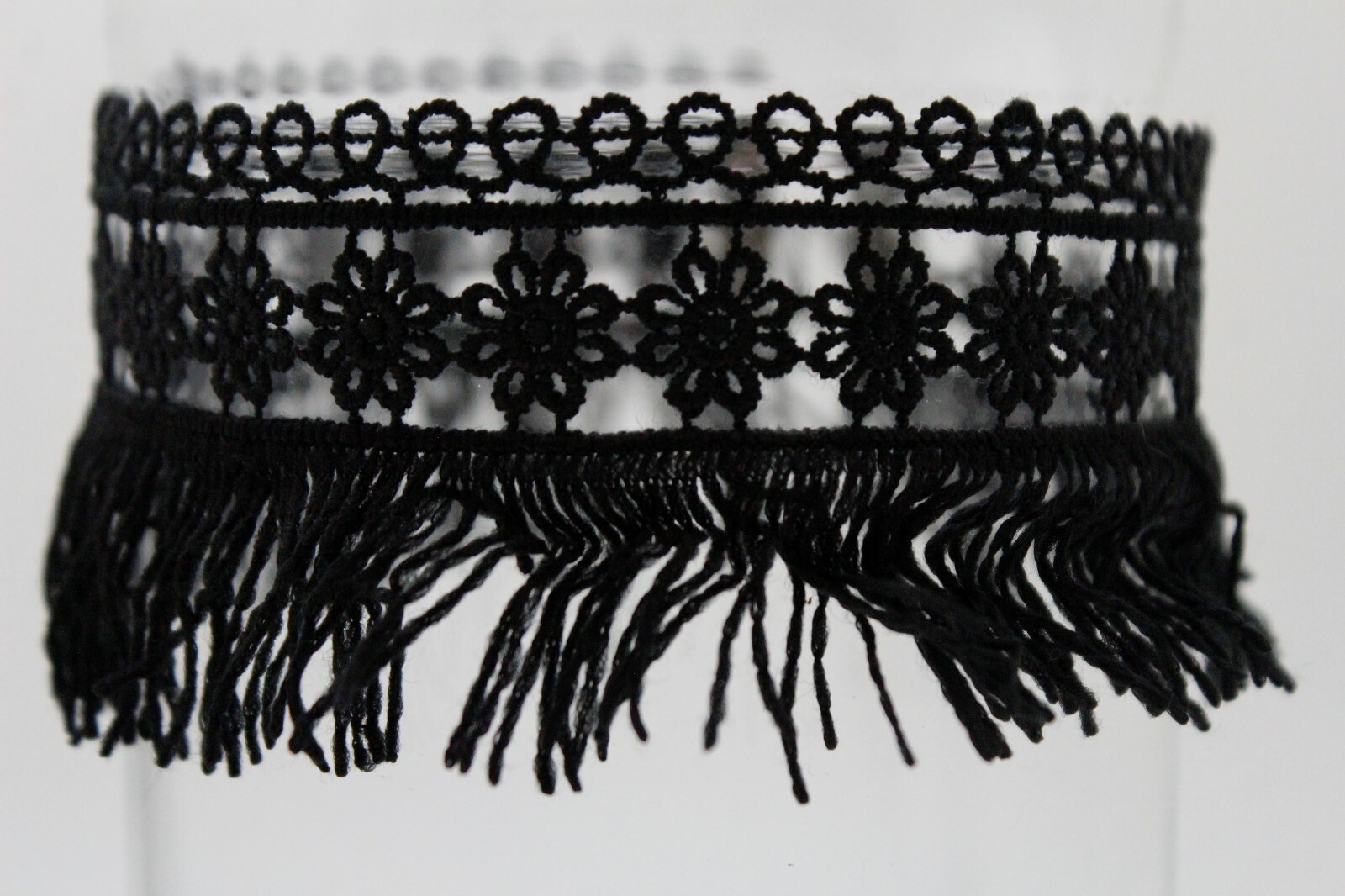 Women Young Fashion Choker Necklace Tassel Wide Black Lace Fabric Flower Fringes