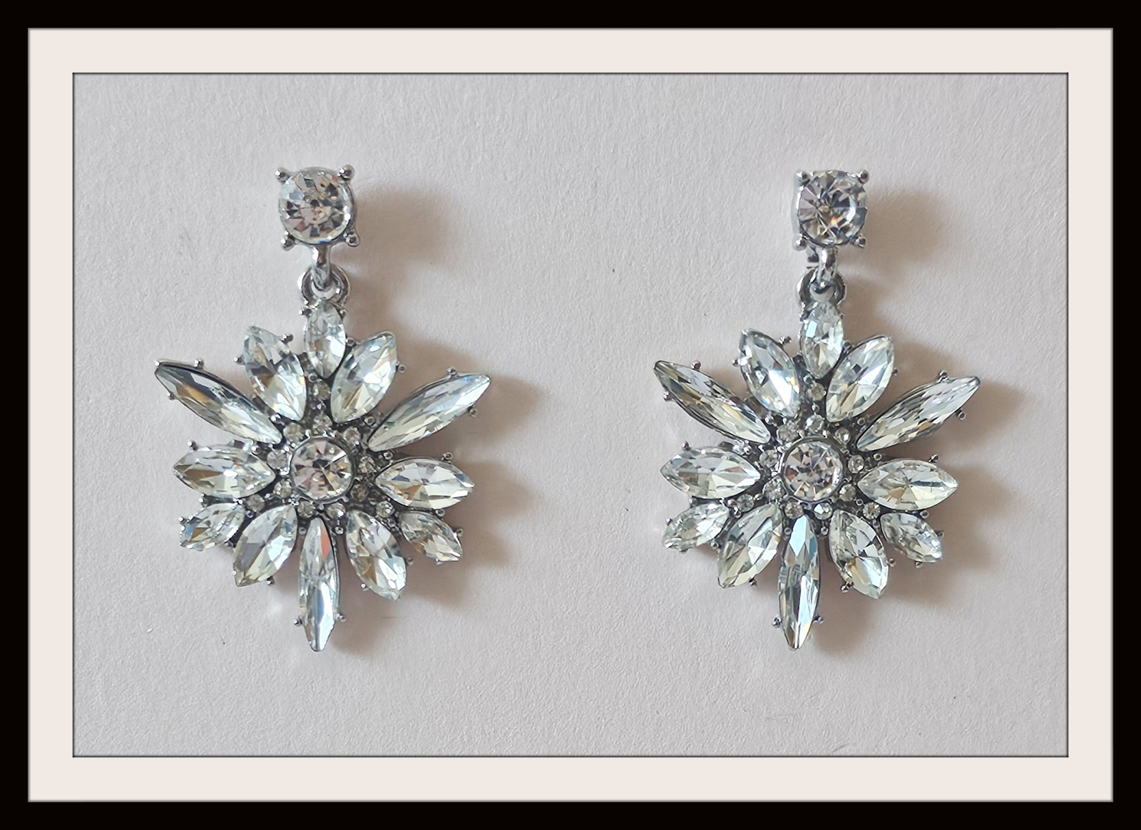 Clear Crystal Starburst Earrings Bridal Special Occasion Silver Sparkling