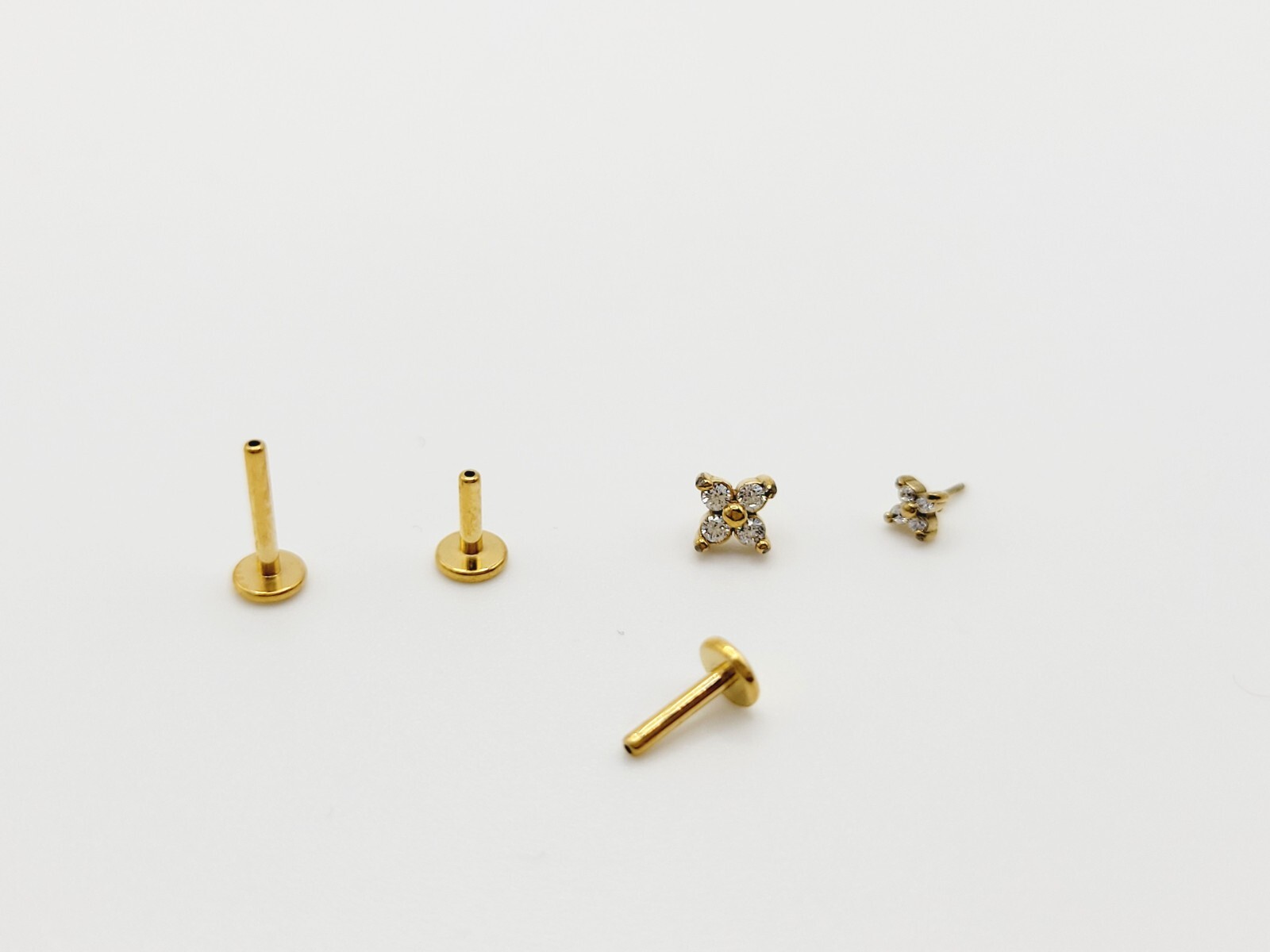 20G/18G/16G Titanium Labret 4 stones Push Pin Threadless Flat Back Stud Earring