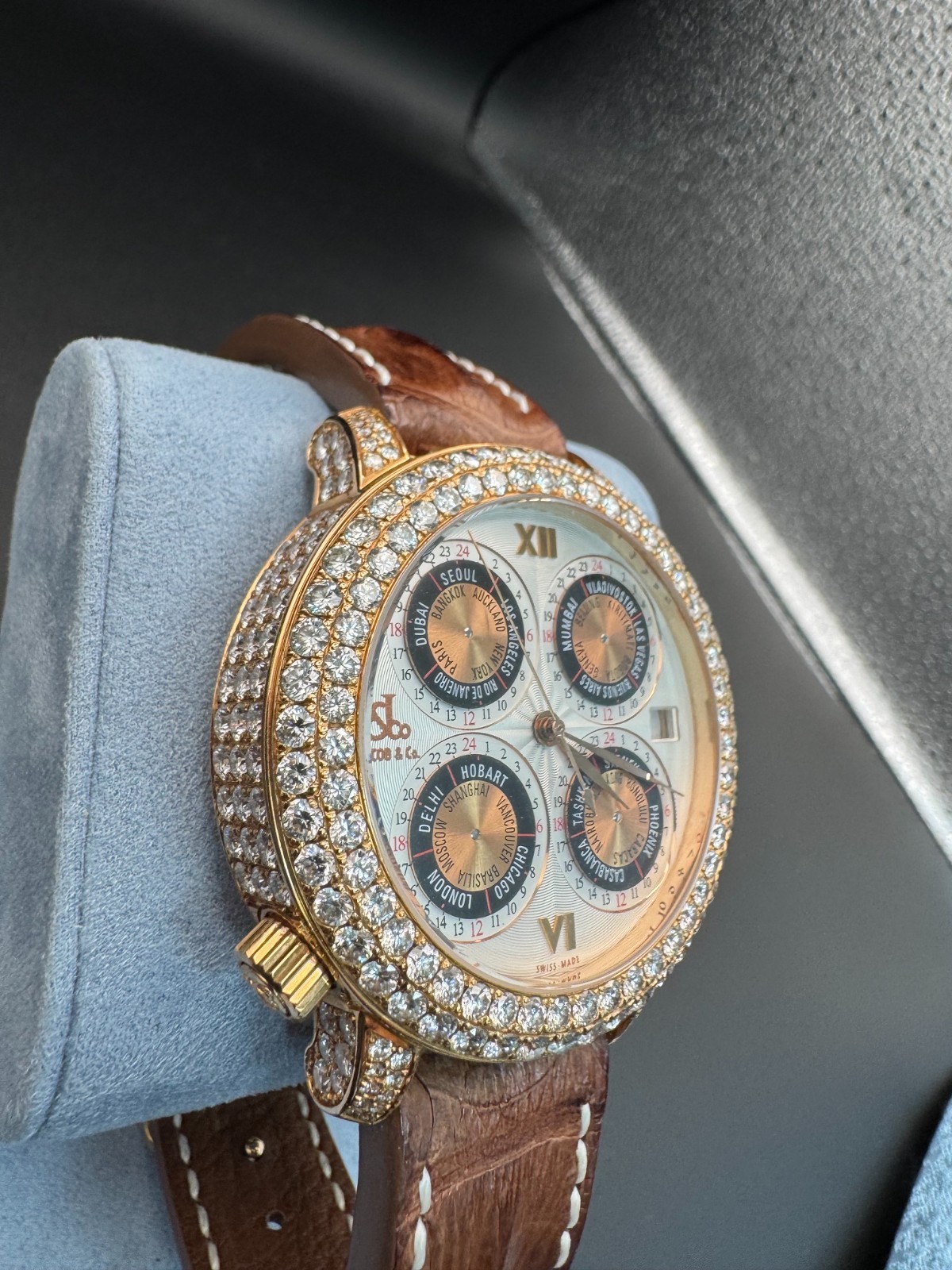 Jacob & Co. Automatic Men’s Watch Rose Gold Case Leather Strap Authentic Luxury