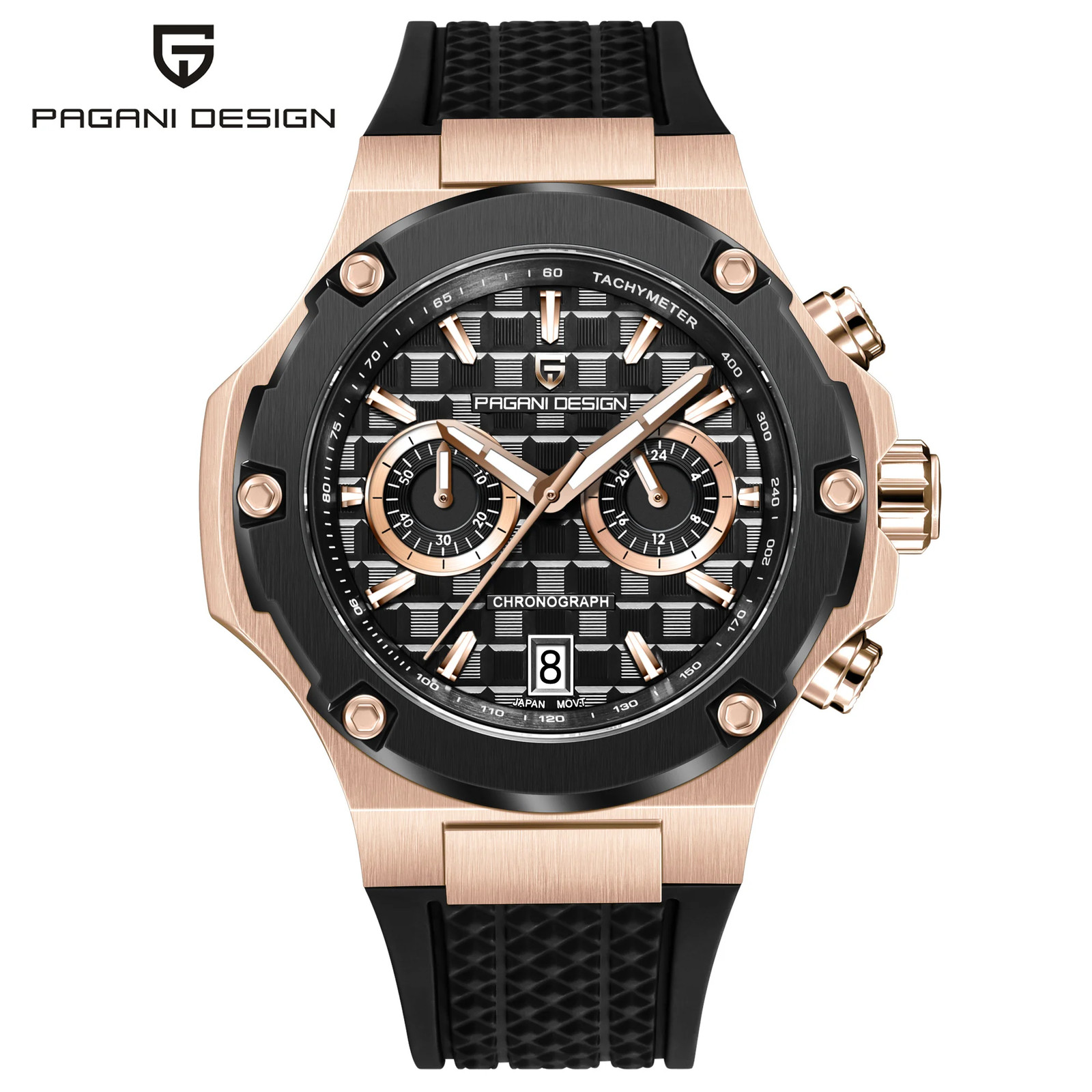 PAGANI DESIGN Men’s Chronograph Watch VK64 Quartz 10ATM Rose Gold Sport Watch