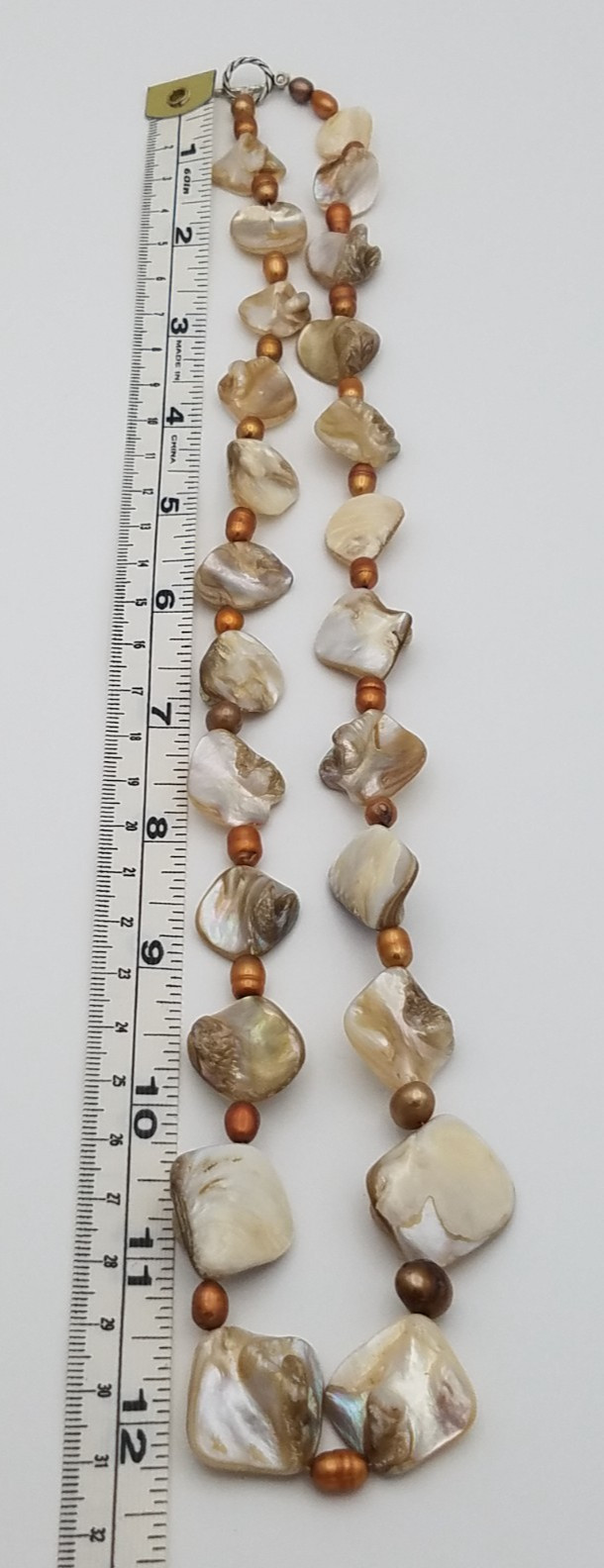 Vintage Golden Mother of Pearl Baroque Golden Pearls Long Necklace 37 in