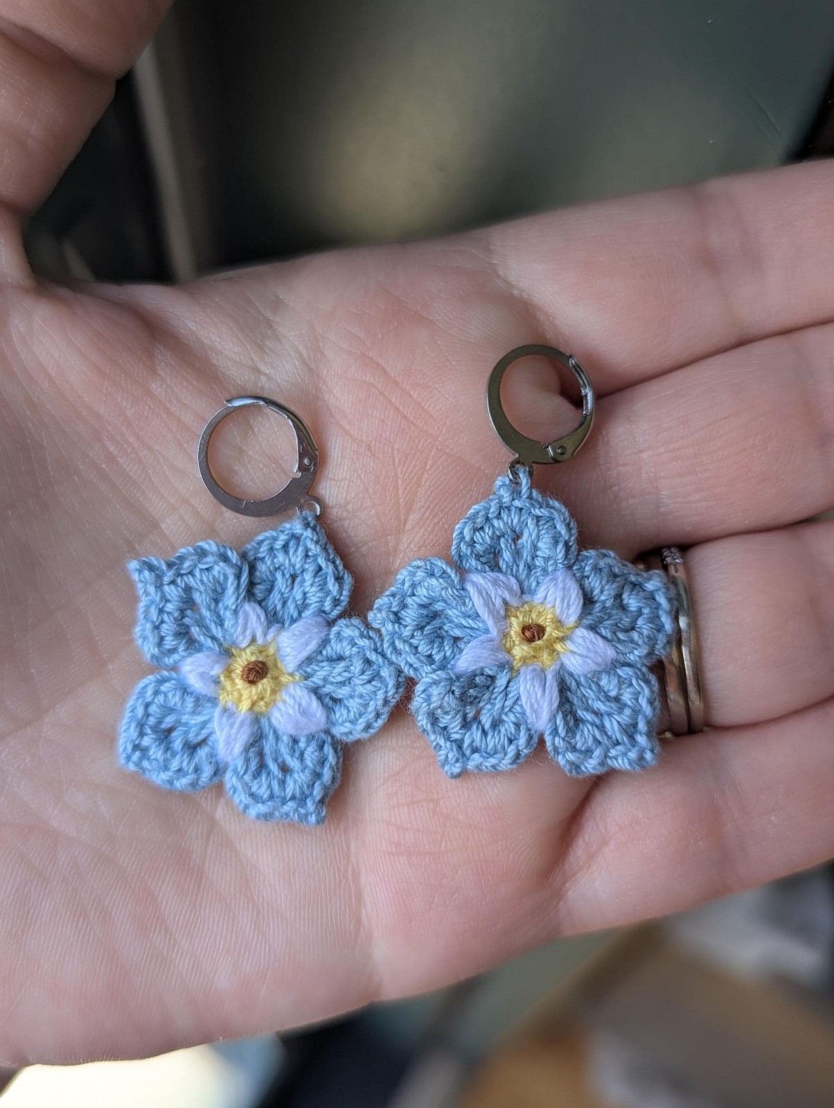 **Forget Me Not Crochet Earrings Romantic Statement Handmade Jewelry**