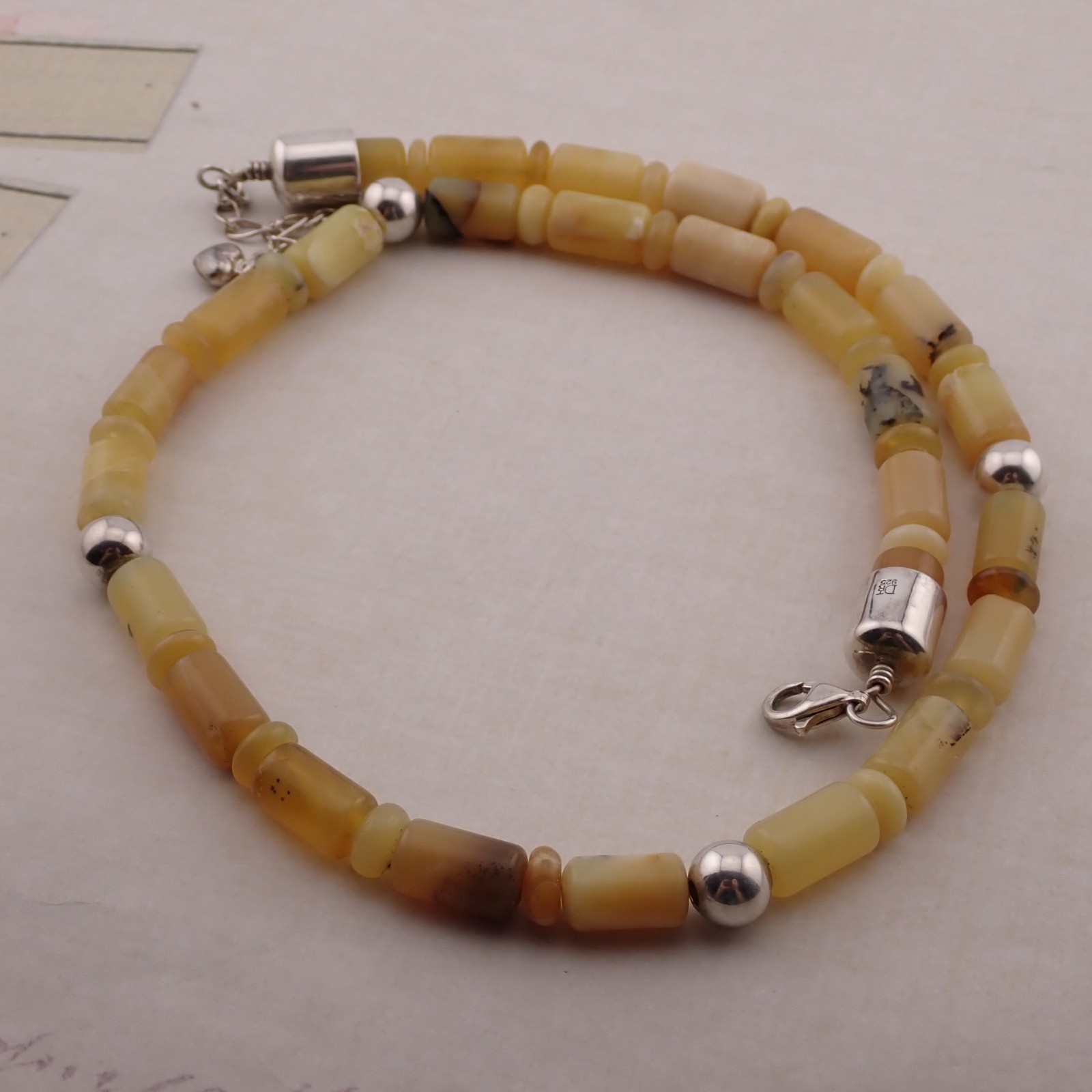 VTG DTR Jay King Sterling Silver End Clasp Beaded 21″ Adj Tan Agate Necklace