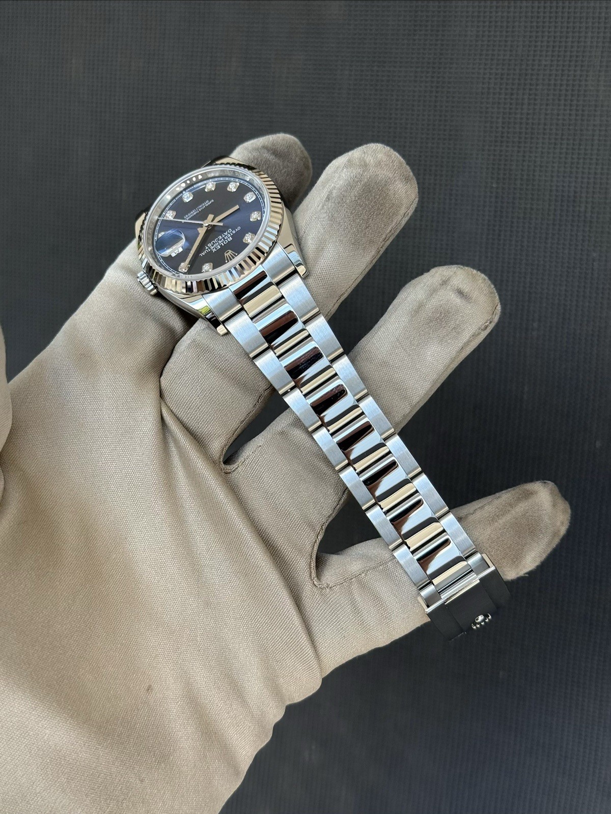2023 Rolex Datejust 36 Fluted Steel Oyster Factory Blue Diamond Dial 126234 Card