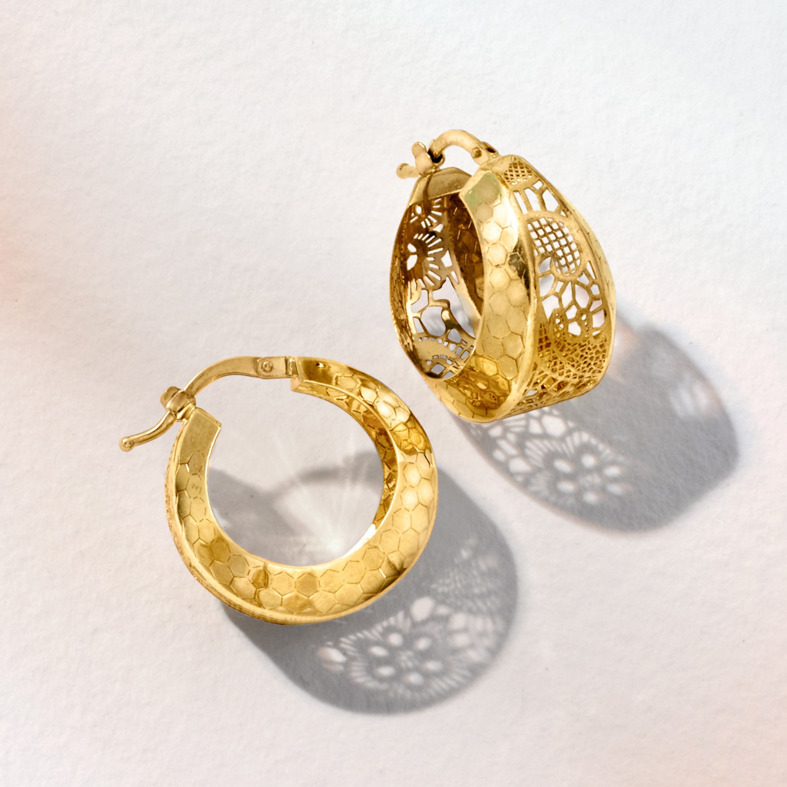 Ross-Simons Italian 14kt Yellow Gold Floral Filigree Hoop Earrings. 7/8 inches