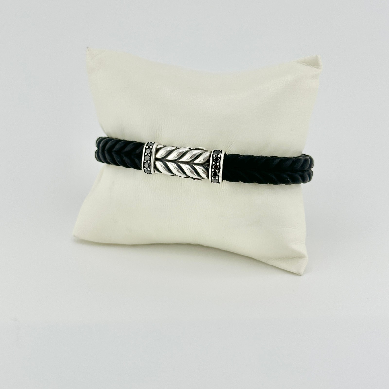 David Yurman Chevron Bracelet in Black Rubber w/ Pavé Black Diamonds – Large