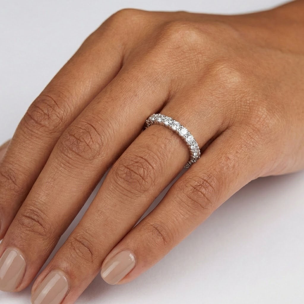 Solid 14K Gold Eternity Wedding Ring Classic 1 Carat Round Natural Diamond F VS2