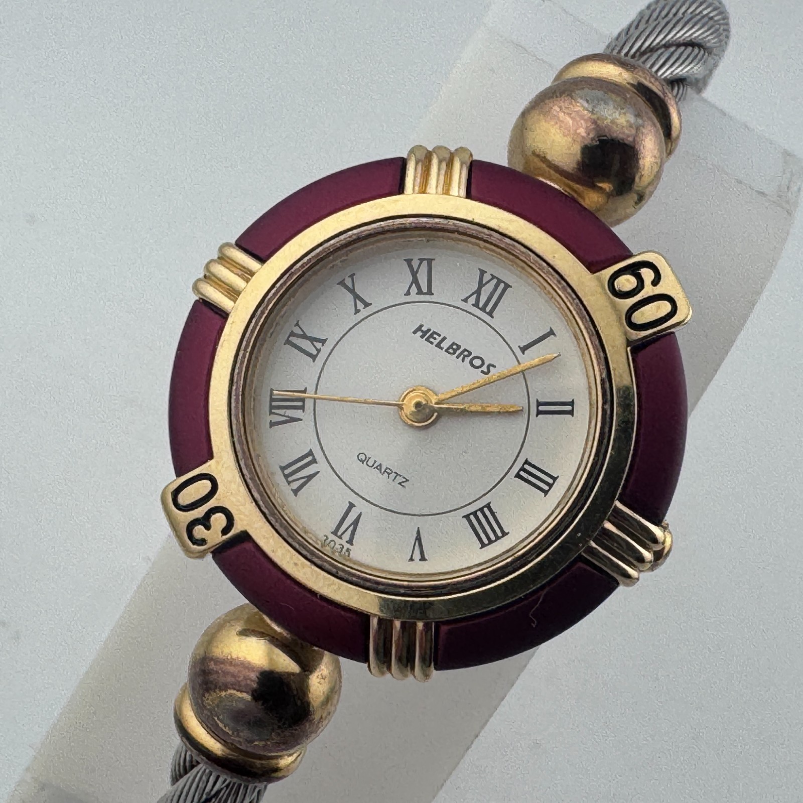VTG Helbros Quartz Watch Women Removable Bezel Wire Cuff Bracelet New Battery