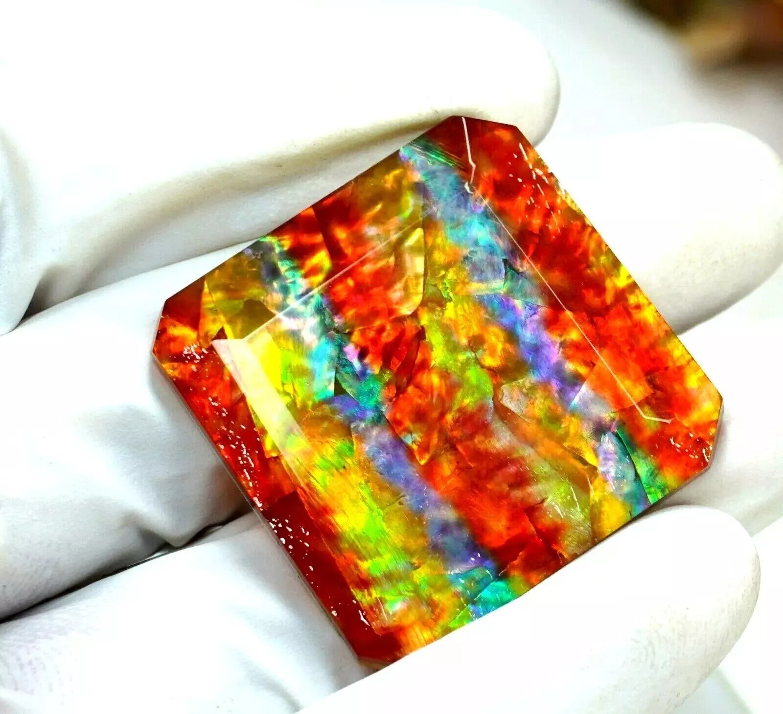 Ammolite North America Natural 95.58 Ct Radiant Cut Loose Gemstone