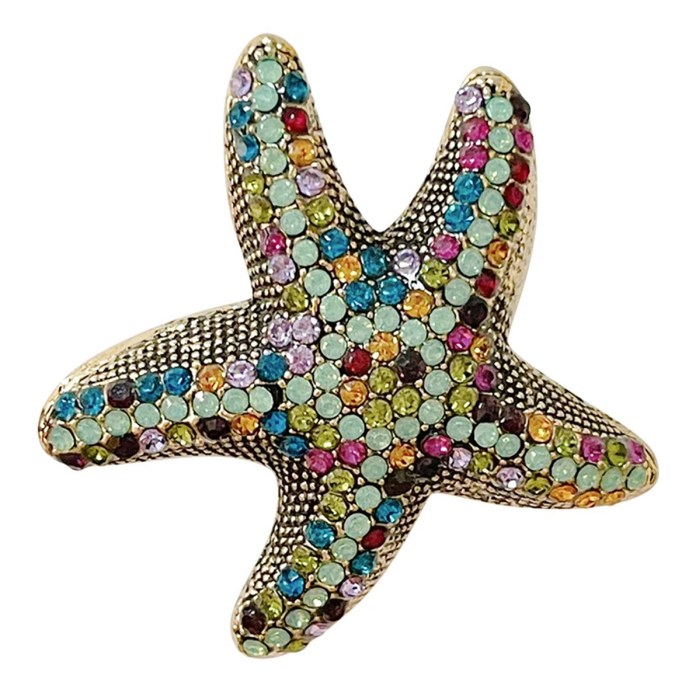 Colorful Starfish Rhinestone Brooch –Ocean Beach Winter Pin Coastal Jewelry Gift