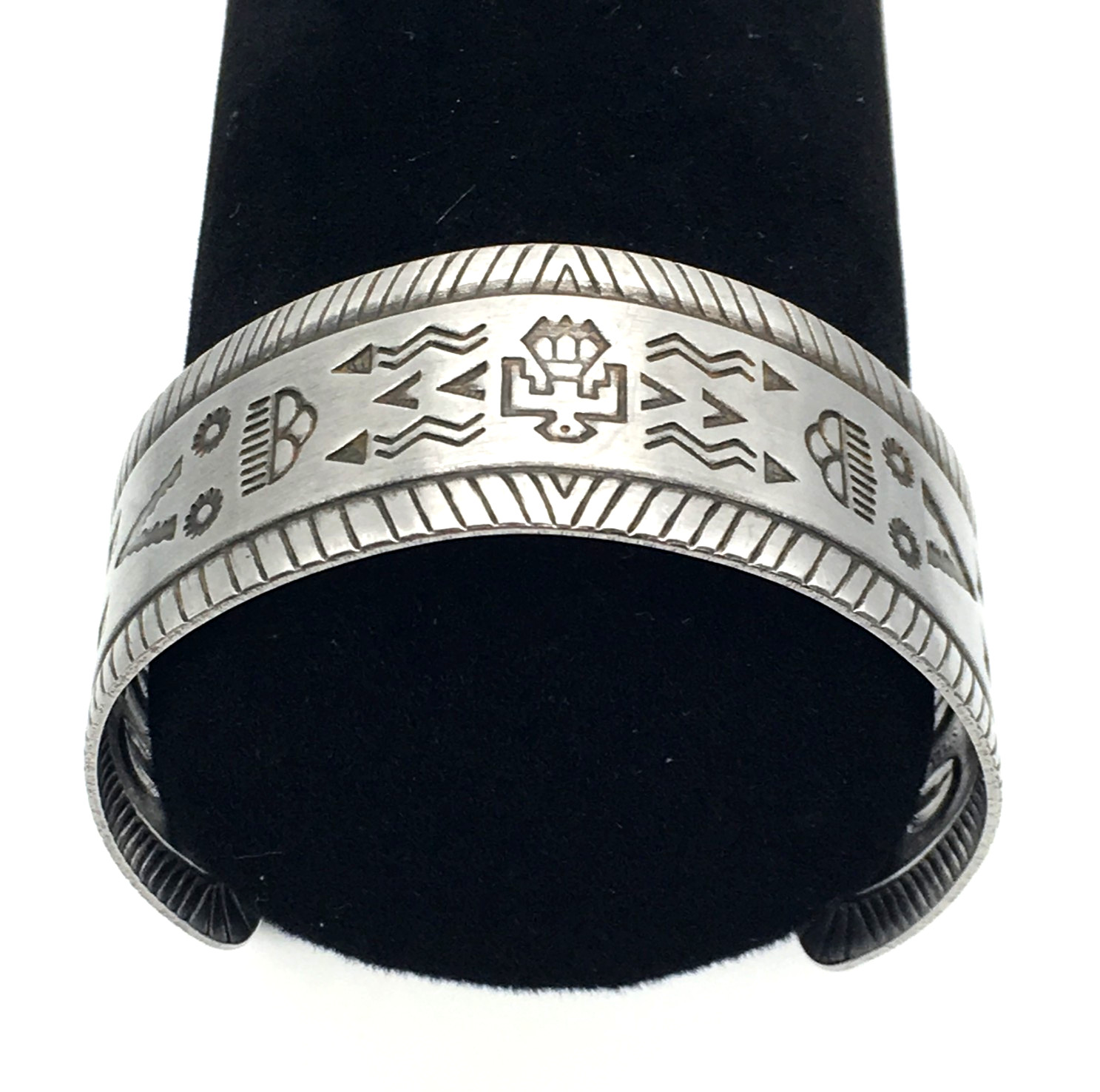 Vintage Southwestern Design Stamped Stainless Steel Cuff Bracelet Signed Japan