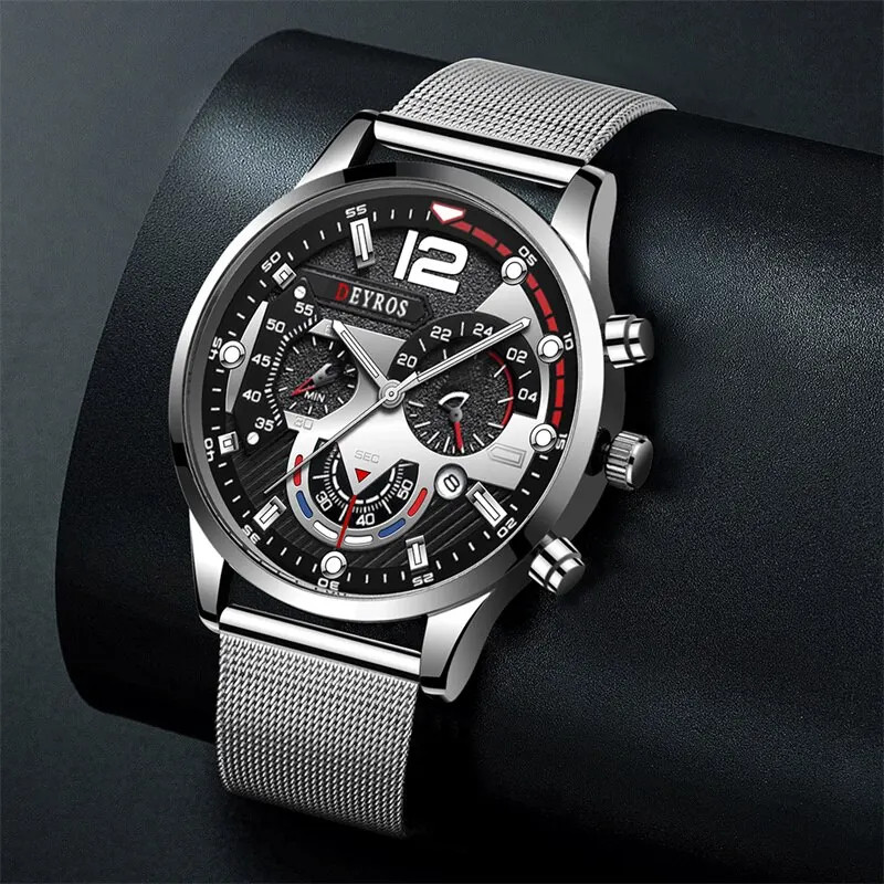 2023 Luxury Men’s Quartz Watch with Stainless Steel Mesh and Luminous Features