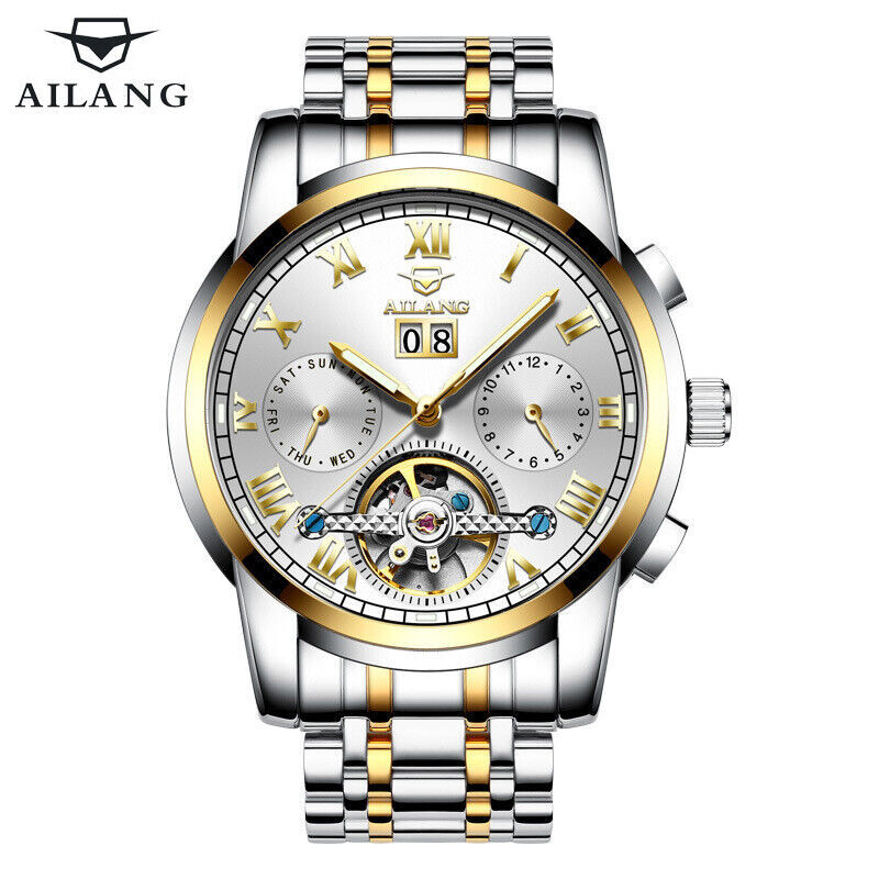 AILANG Men Watch Calendar Tourbillon Steel Waterproof Mechanical Wristwatch