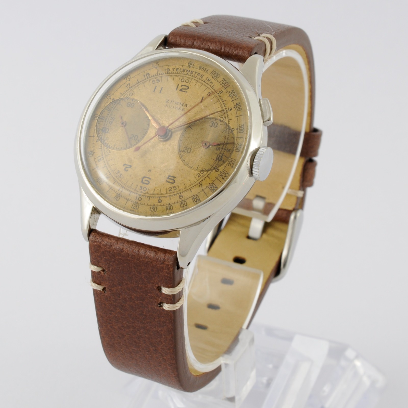 SWISS CHRONOGRAPH VALJOUX 22 MANUAL WIND ST STEEL WATCH W/ ORIGINAL VINTAGE DIAL