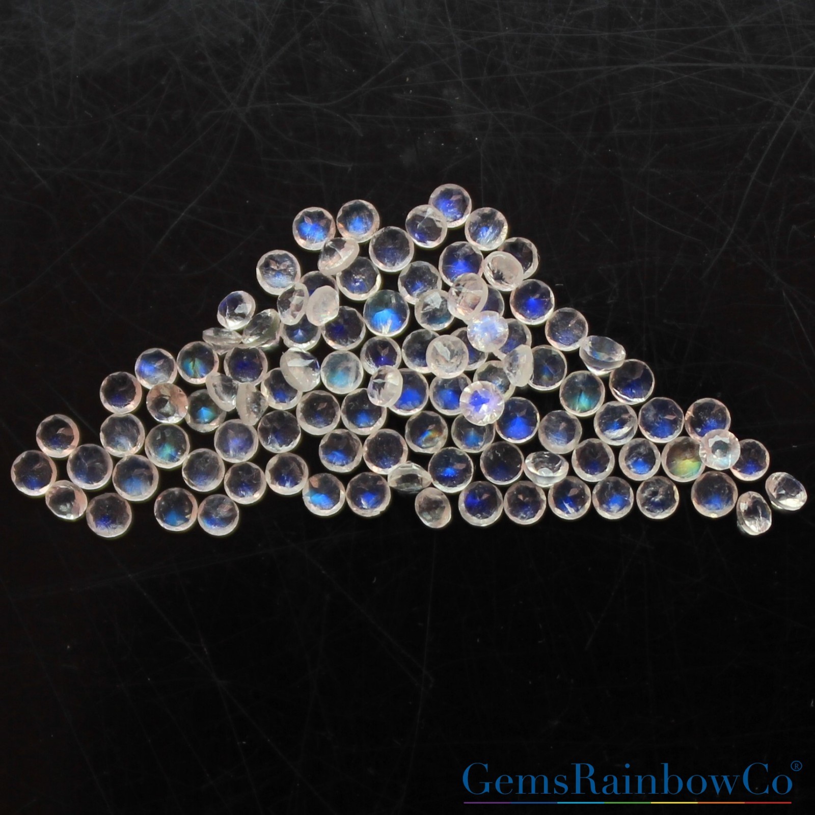 Natural Rainbow Moonstone Round Cut 1.5mm & 2mm Sparkling Blue Fire Gemstones