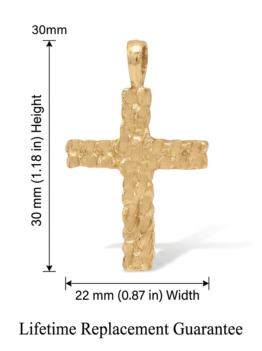 Gold Nugget Cross Necklace, 3mm Rope Chain, 14k Heavy Plated Gold
