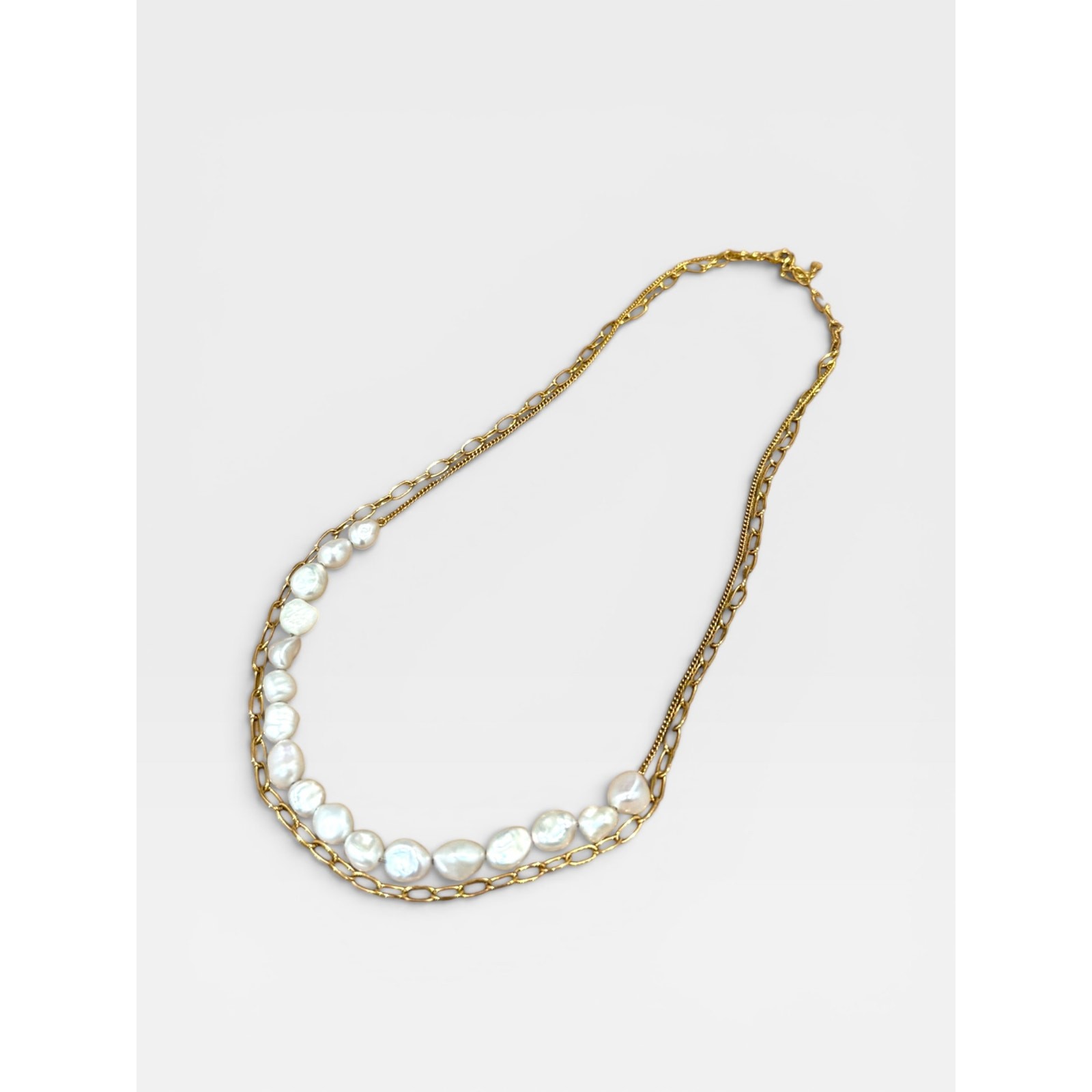ANTHROPOLOGIE Marlena Layered Pearl Gold Chain Necklace Double Strand EUC
