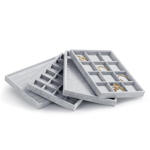 Velvet Flat Jewelry Trays Stackable Jewelry Drawer Organizer Holder for 1 Grid