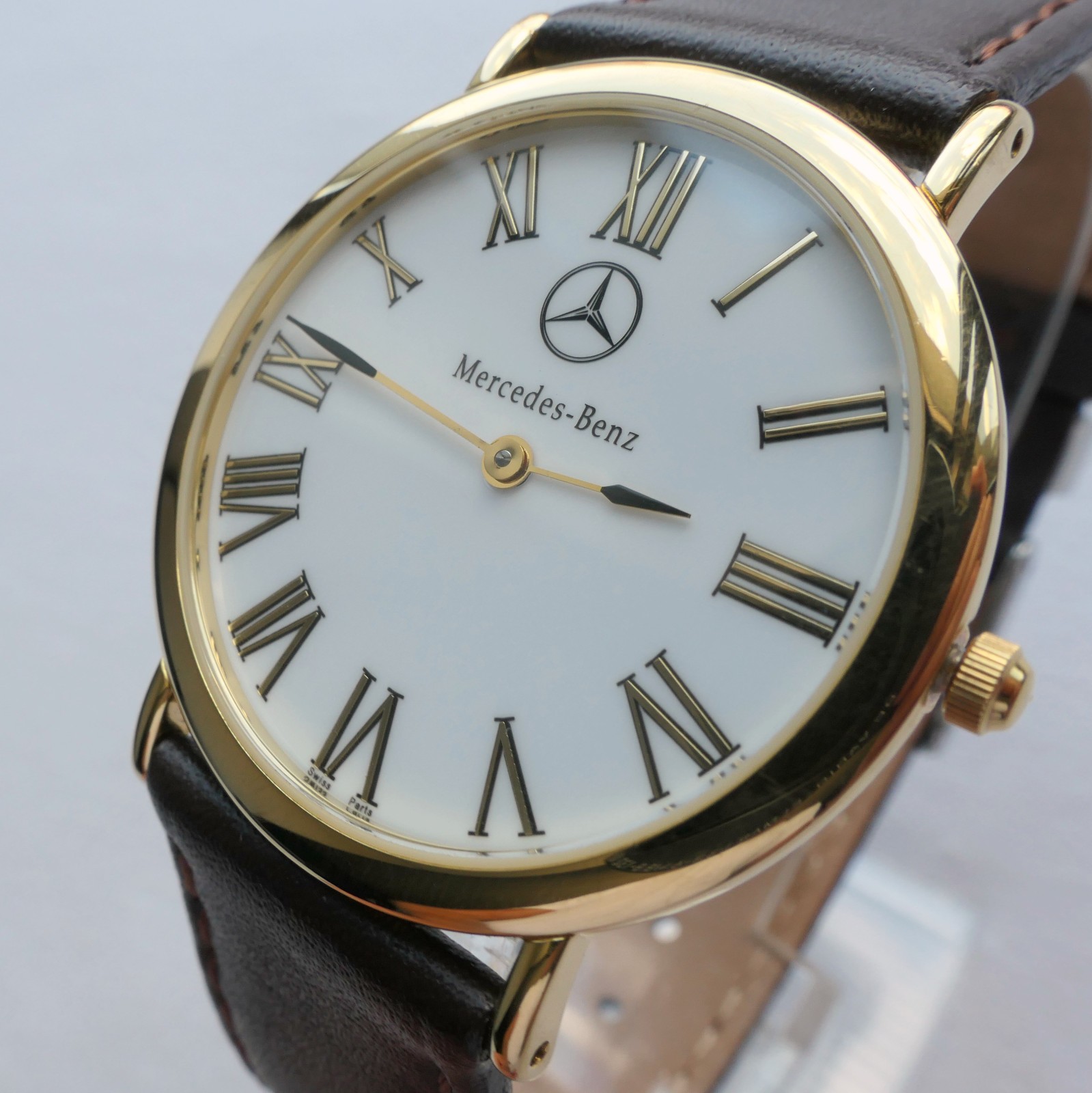 Mercedes Benz Classic Car Accessory 18k Gold Plated Swiss Made Luxury Watch