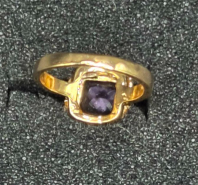 Amethyst and Gold Tone Cushion Cut Halo Cocktail Ring New