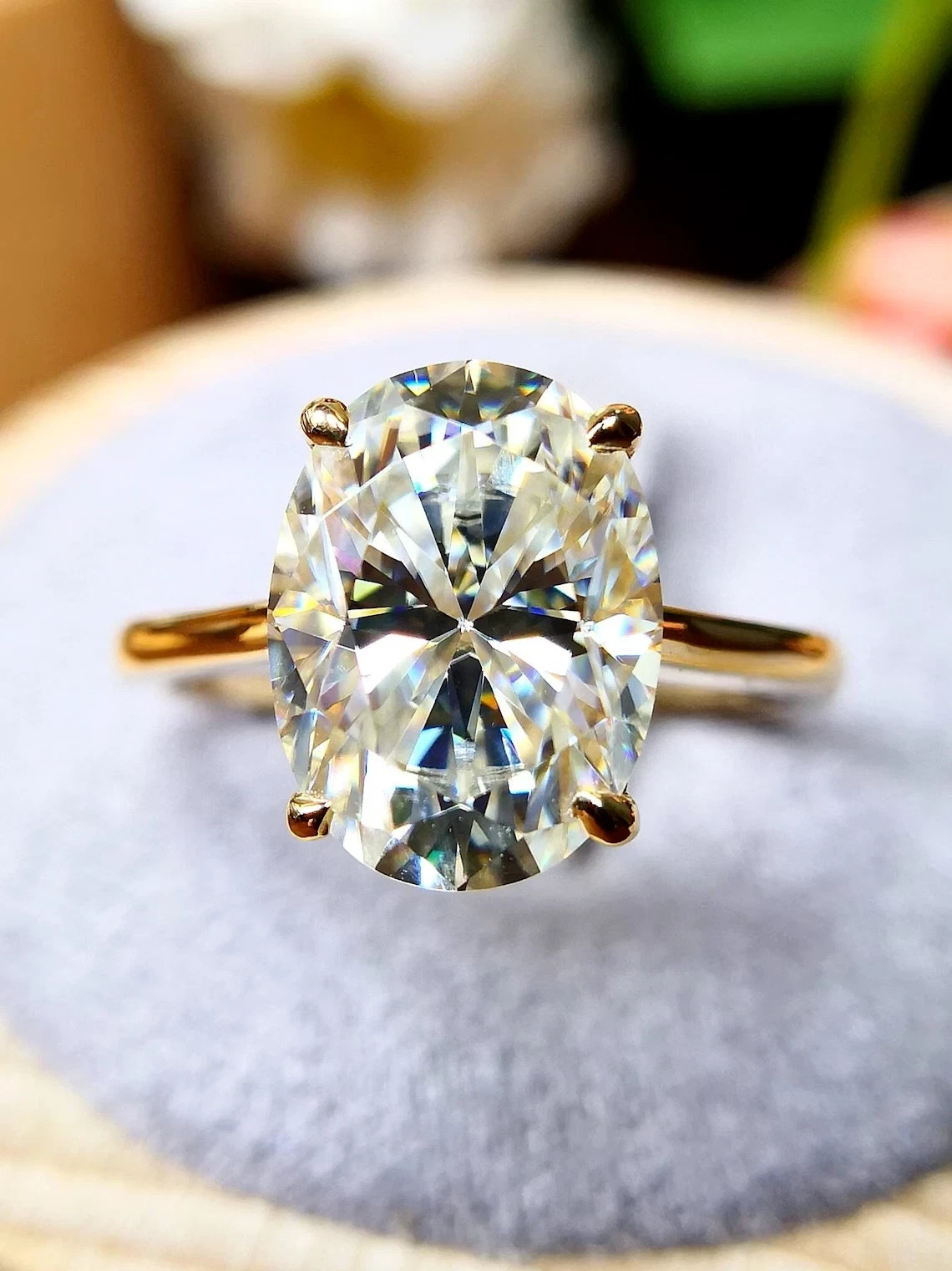 3CT Lab Created Diamond Oval Big Engagement Wedding Ring 14k Yellow Gold Plated